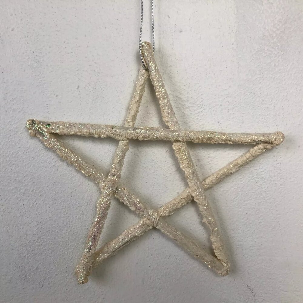 Christmas Ornament Star Large White Glittery Holiday Tree Decoration